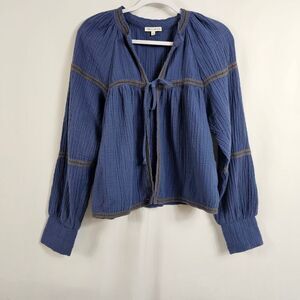 The Odder Side Tie Front Long Sleeve Top in Navy Blue - Size M